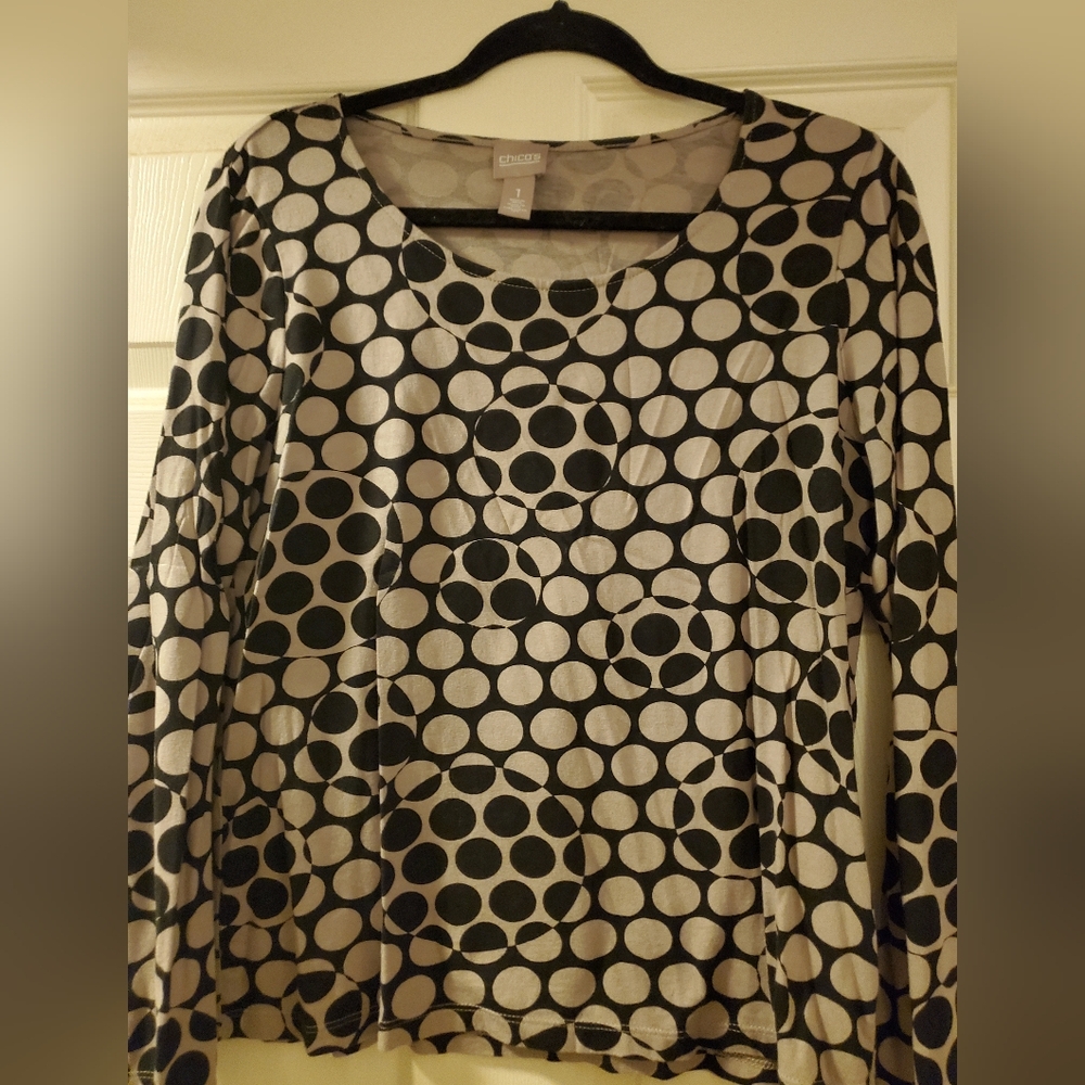 Chico's Black & Taupe Blouse with Geometric Pattern